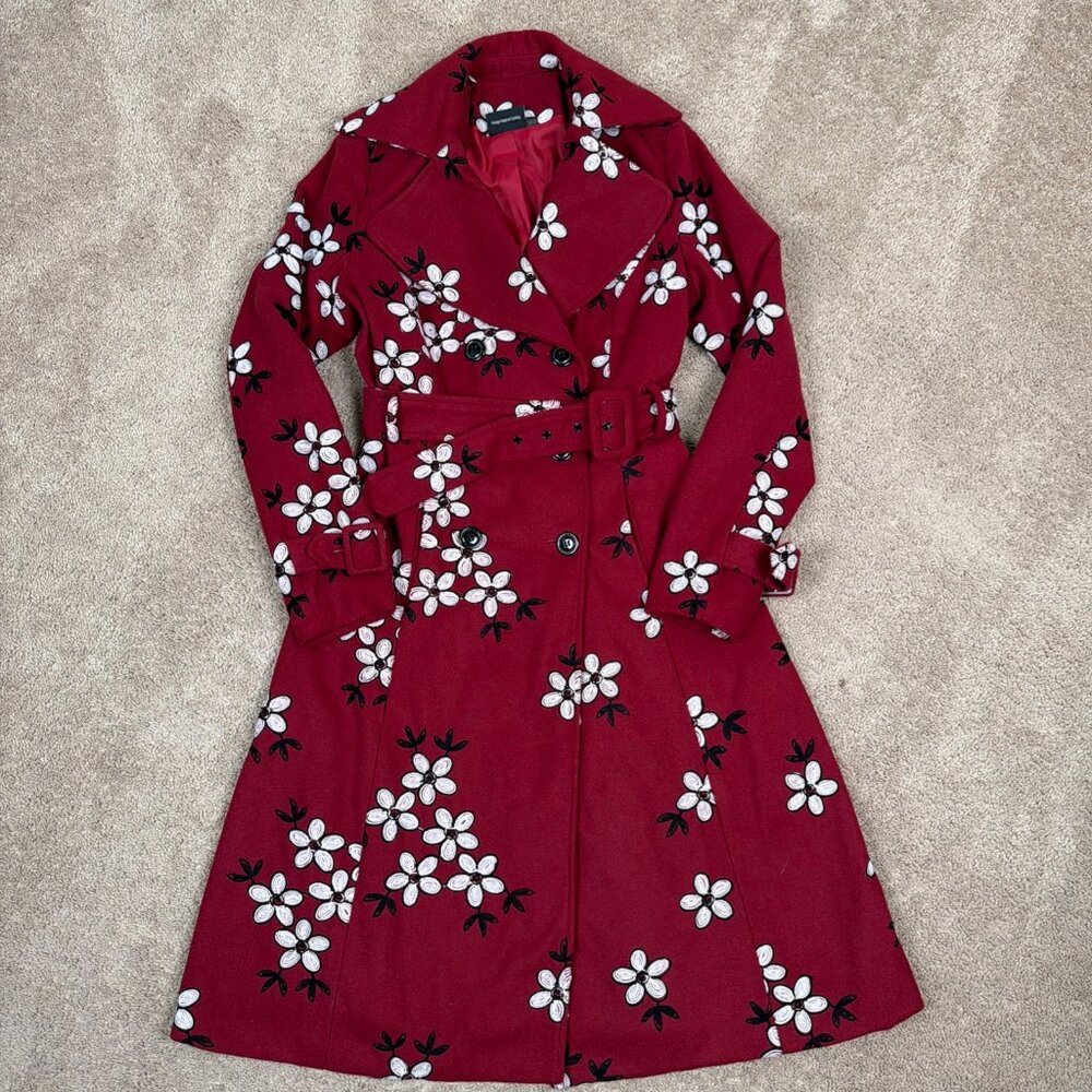Voodoo Vixen Burgundy Floral Trench Coat - Picture 3 of 10